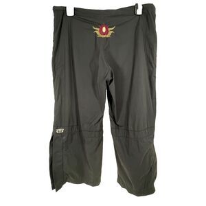 Be Present Medium Black Yoga Crop Pants Drawstring Lotus Embroidered Activewear